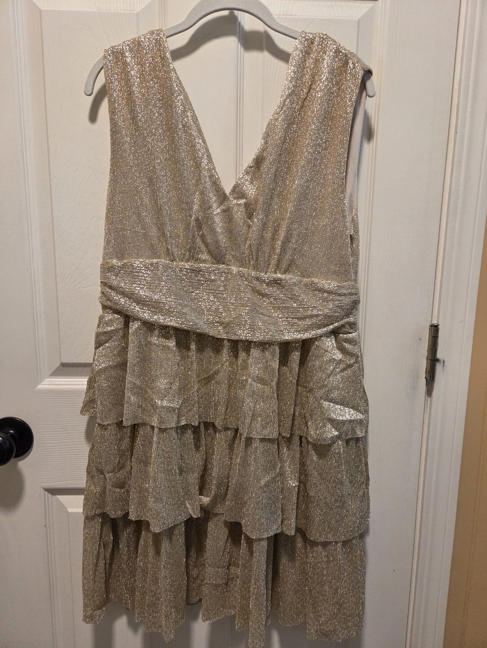Lilly Pulitzer Large Faye Ruffle Dress Metallic Crinkle NWT